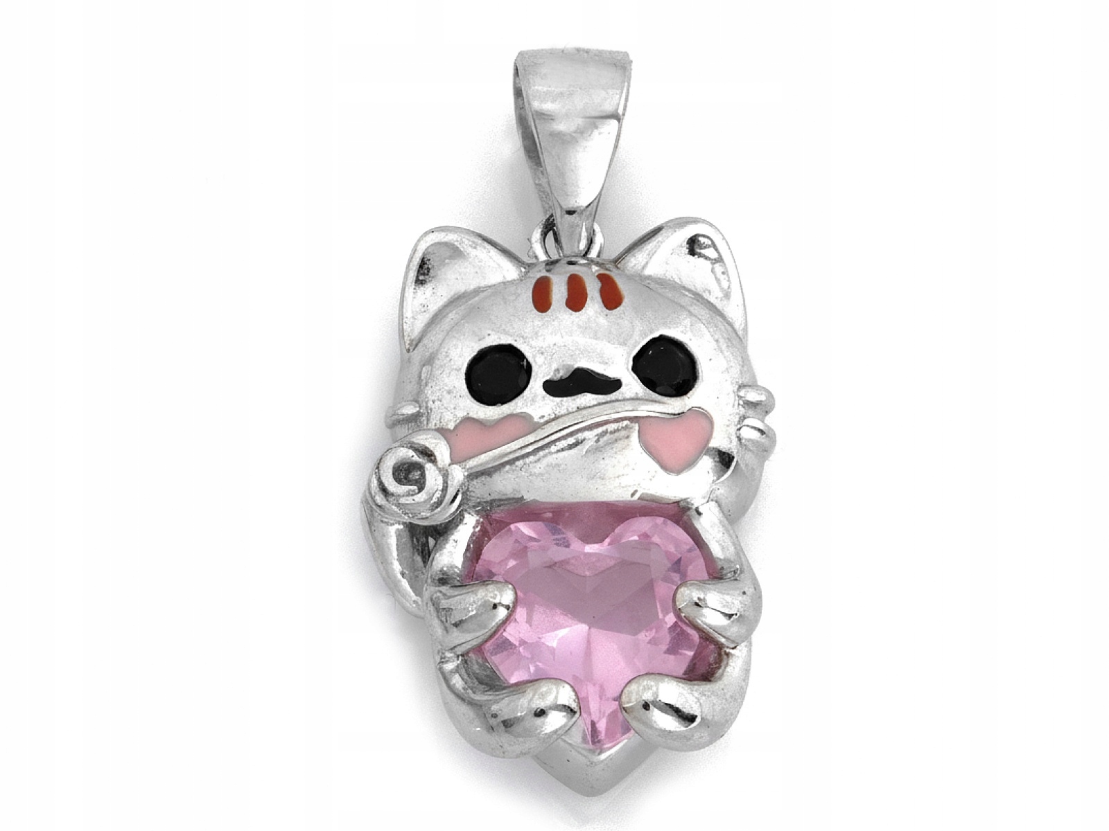 Dámský stříbrný přívěsek 925 Kotek s růžovou zirkonií a růží, moderní
