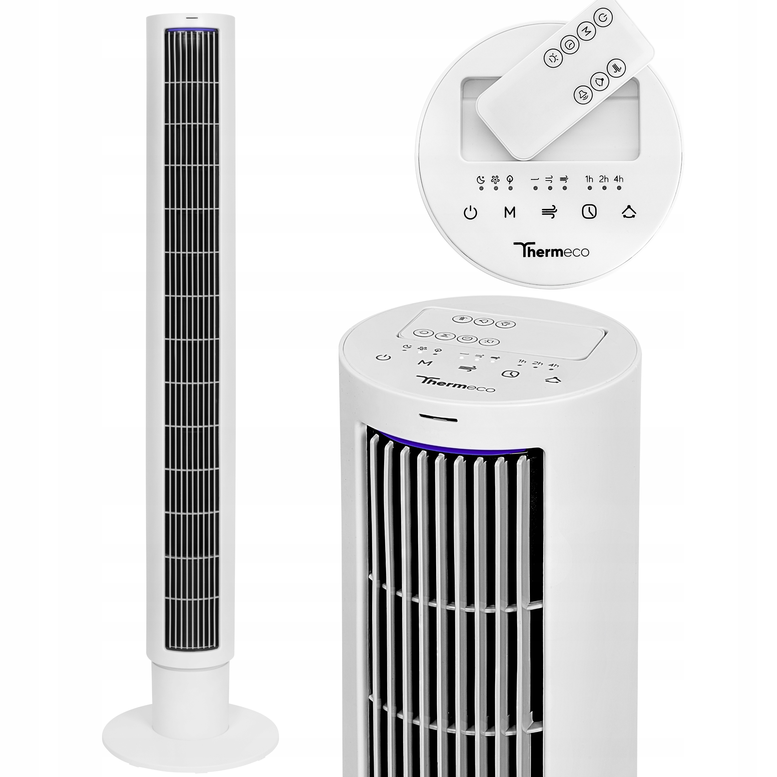 Stĺpový Ventilátor 110 cm Thermeco biely Diaľkový Ovládač Tichý silný 60 W Robustný