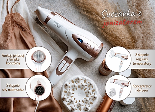 Suszarka AD 2248 2200W ION + dyfuzor Biała Profesjonalna