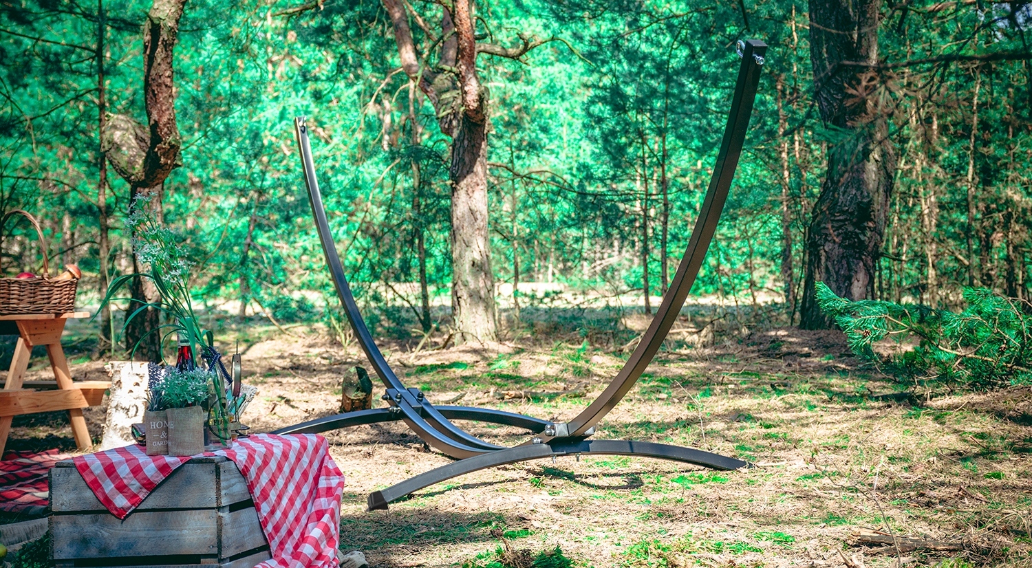 HAMAK ZE STELAŻEM Stelaż do hamaka STOJAK NA HAMAK OGRODOWY DWUOSOBOWY XXL Model hamak do ogordu stelaz do hamaku 150kg