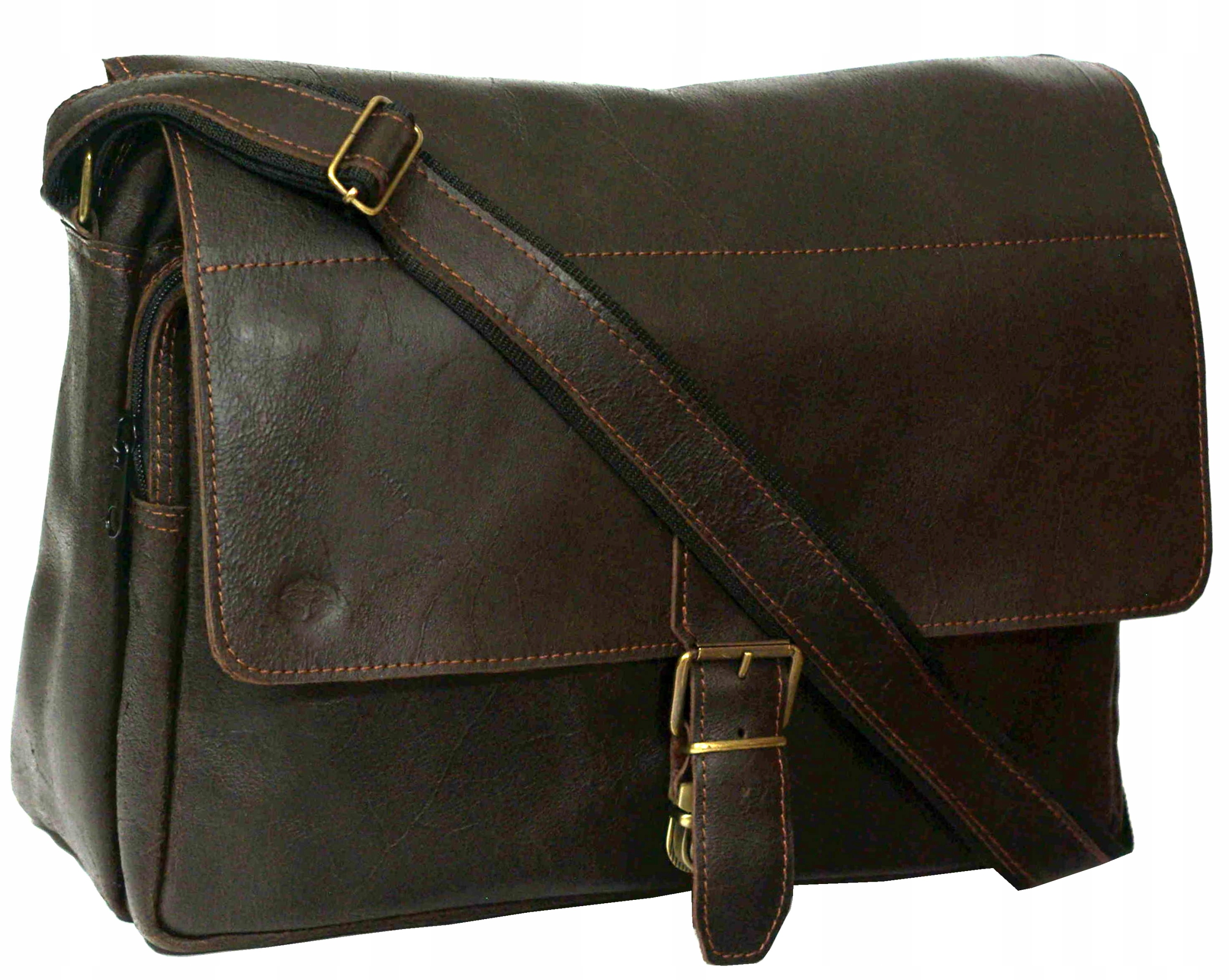 Kožená pánská taška pojme notebook 17 hnědá, velká polská výroba