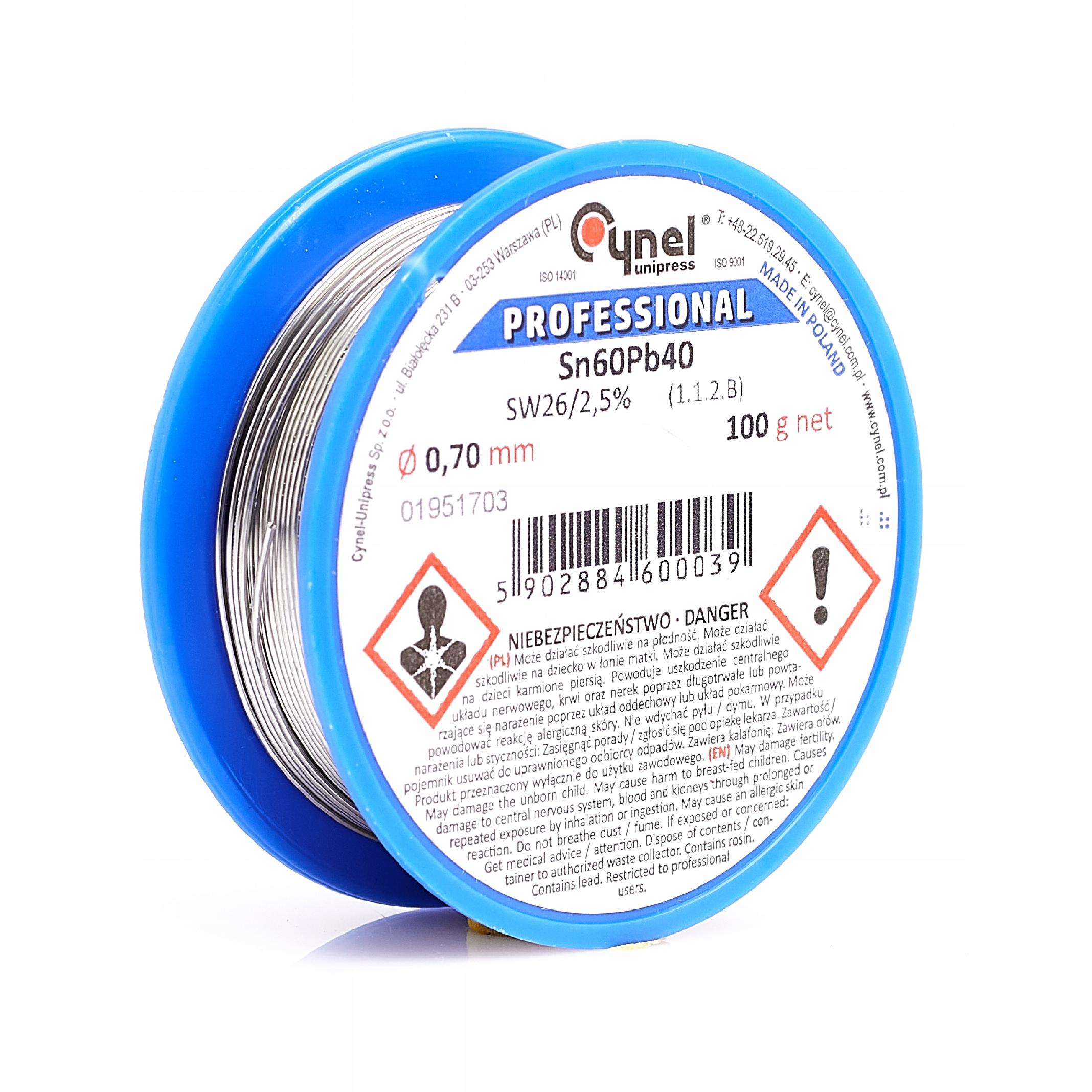 

Cyna Z Topnikiem 0,70MM 100G Cynel Spoiwo SN60PB40