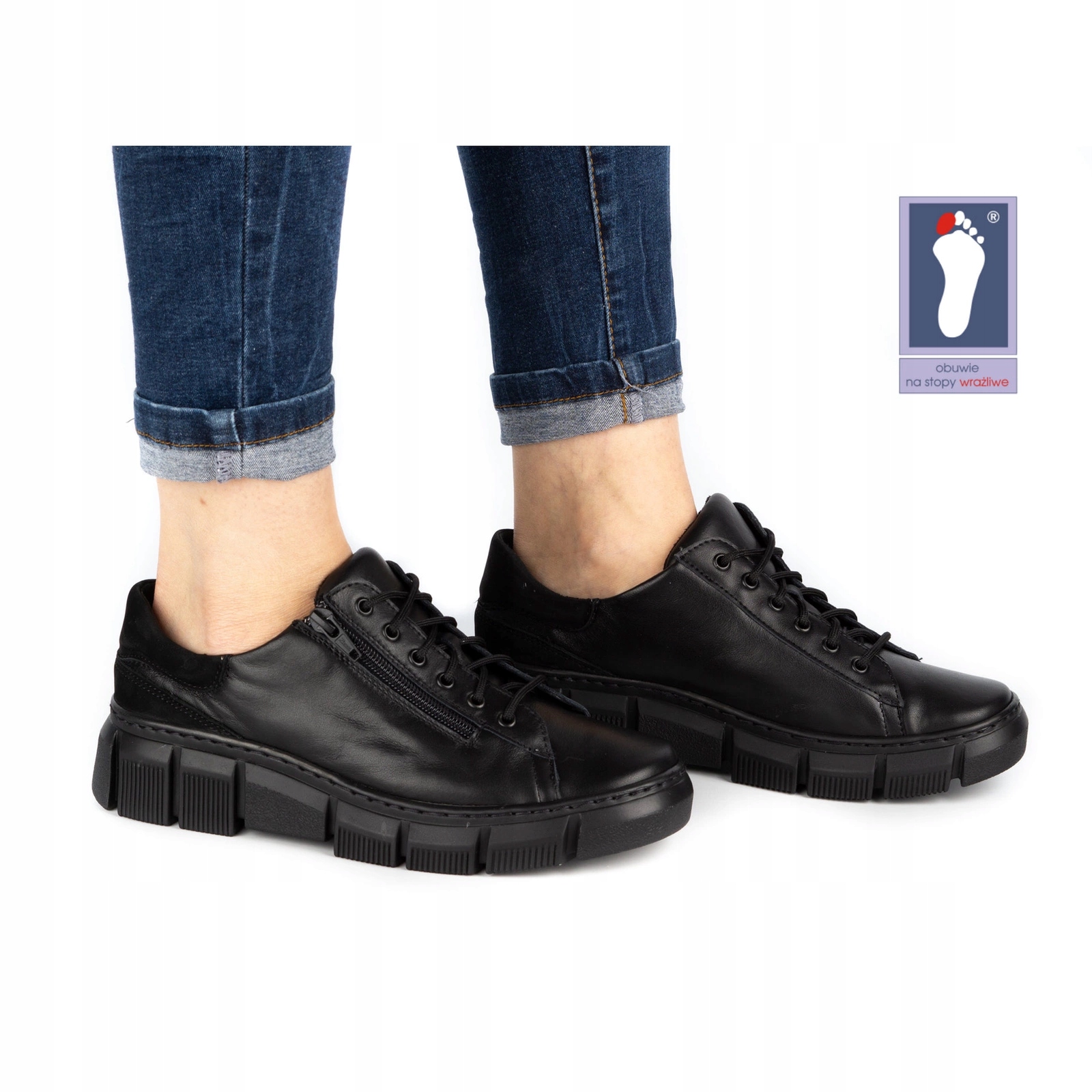 Dámské šněrovací kožené polobotky Polské 0663W černé 41