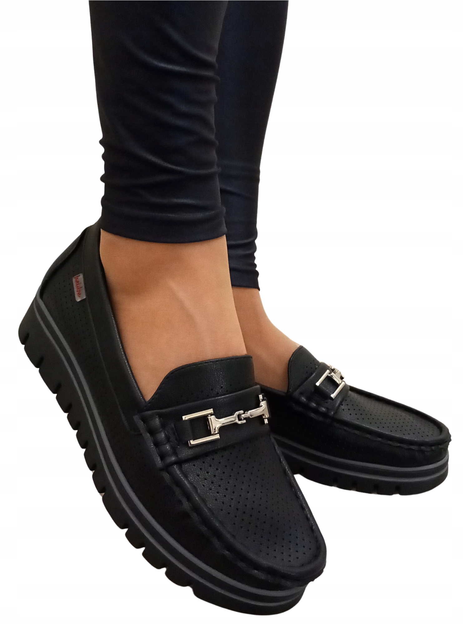 Czarne Mokasyny Półbuty Na Szeroką Stopę Wkładka Skóra Naturalna