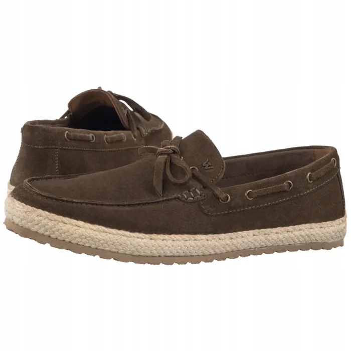 Pánské pohodlné kožené boty Espadrilky Wojas 10312-67 Khaki