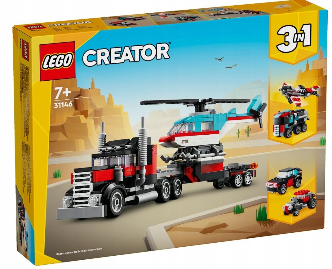 Lego Stavebnice Creator 31146 Nákladní auto s plošinou a vrtulníkem