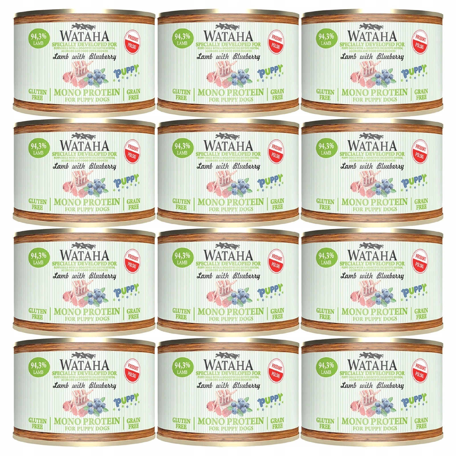 Wataha Puppy Mono krmivo pro štěňata Jehněčí s borůvkou 12 x 185 g