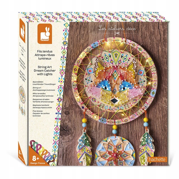 Janod Zestaw kreatywny Przeplatanka 3D String art Świecący łapacz snów 8+