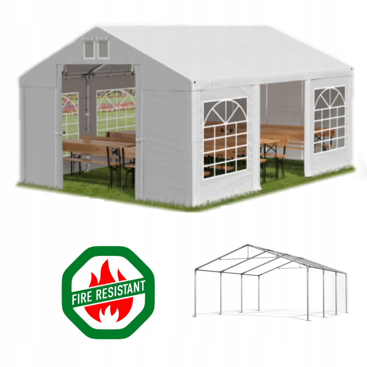Namiot handlowy FIREPROOF o wymiarach 5 x 6 metrów