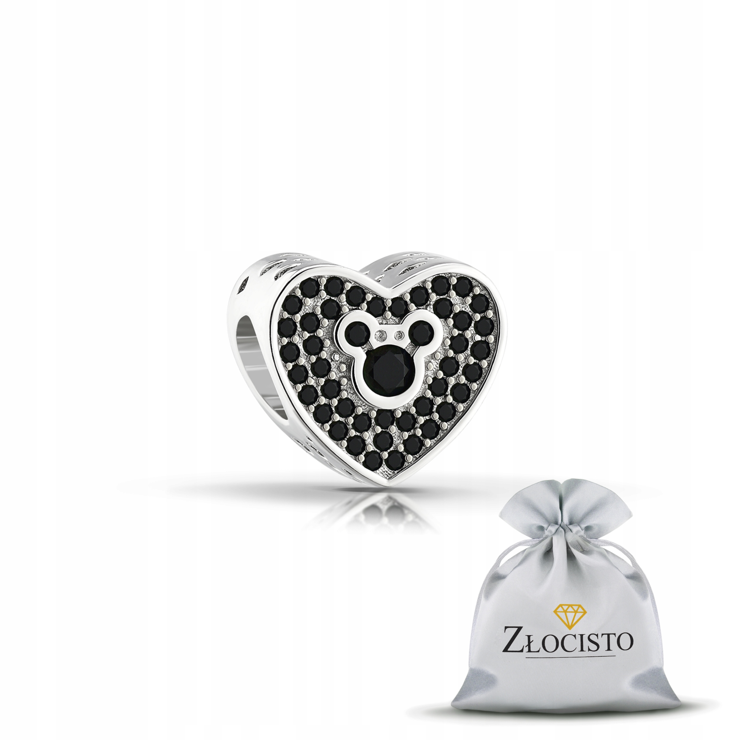 Stříbrný Přívěsek S Korálkem Srdce S Černými Zirkony Mickey