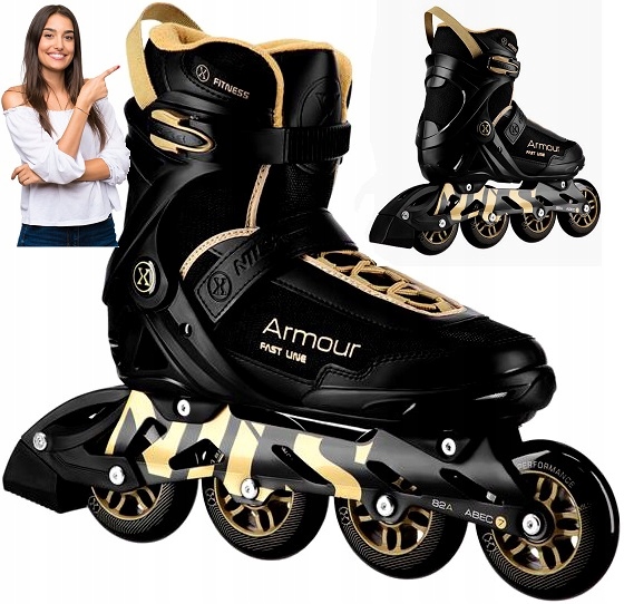 Łyżworolki Rolki Rekreacyjne Czarno Złote Rozmiar 44 Płoza Aluminium Abec 7