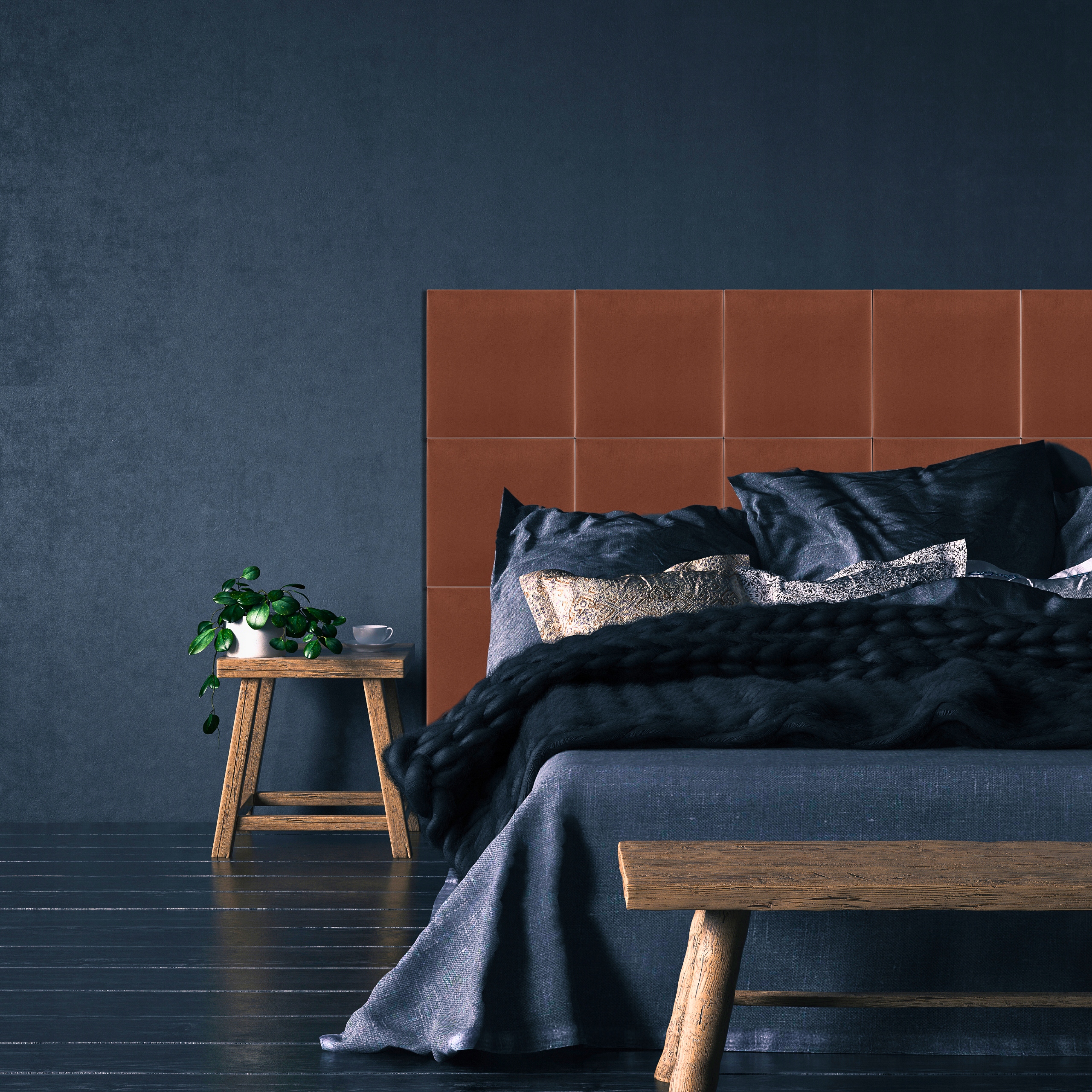 Panele Ścienne Tapicerowane 50x50 KWADRAT BRUDNY RÓŻ Welur Miękki Gruby Kształt wzoru kwadraty