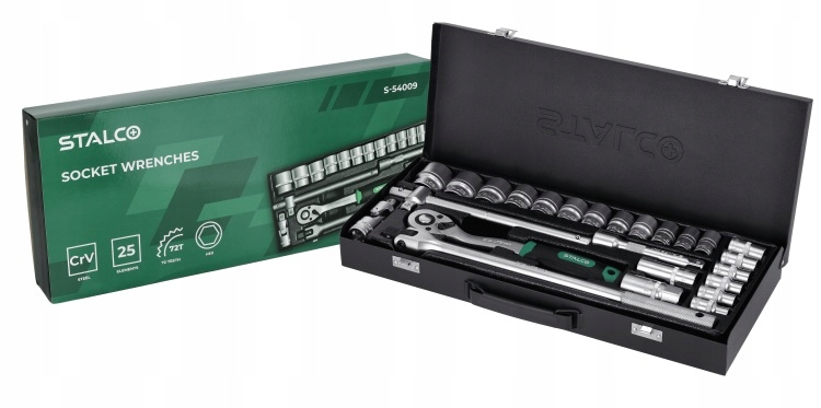ZESTAW KLUCZY NASADOWYCH 1/2” 26 ELEM. KLUCZE NASADOWE METALOWE PUDEŁKO Kod producenta s-54009
