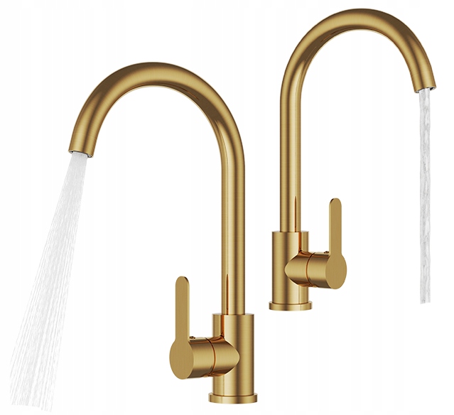 Kuchynská Batéria Prestige Plus Brúsené Zlato, Zaoblený Výtokový Kohútik