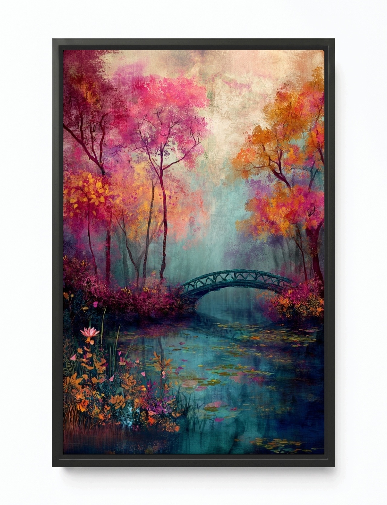 Obraz Rám Americká Krajina Park Rybník Podzim Most Monet 80x120