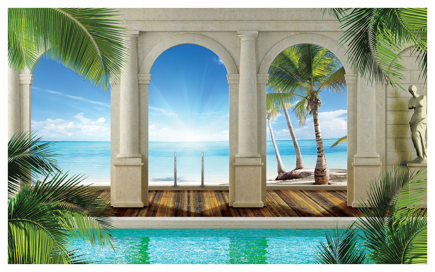 Vliesová fototapeta Rajské oblúky Ocean Modrá Pláž Relax 416x254 lepidlo