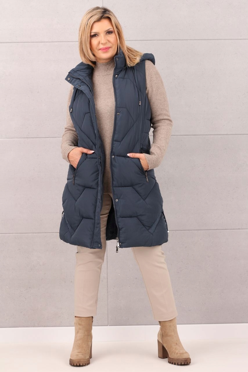 KAMIZELKA PIKOWANA DŁUGA Z KAPTUREM DAMSKA Płeć kobieta