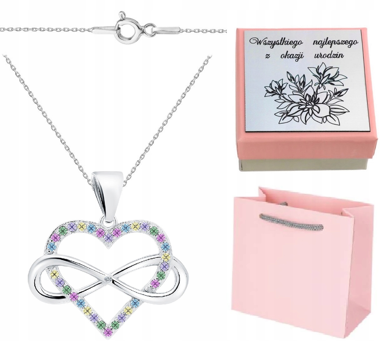 Stříbrný náhrdelník s infinity srdíčkem Gravírování