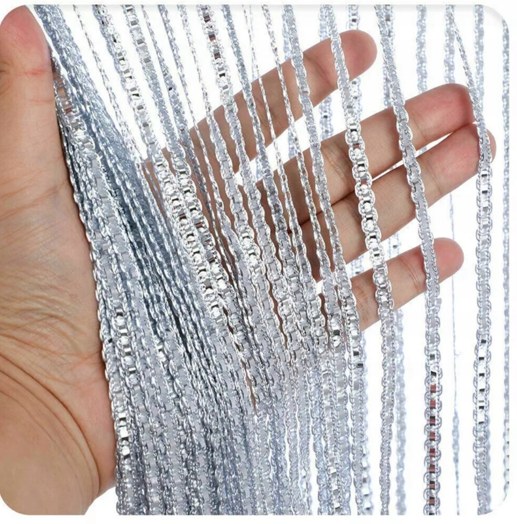 

Firana sznurki 300 x 250 makarony Srebrny Pasek