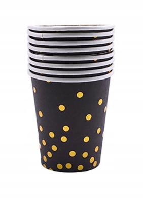 Kubeczki czarne zdobienie urodziny 220 ml party