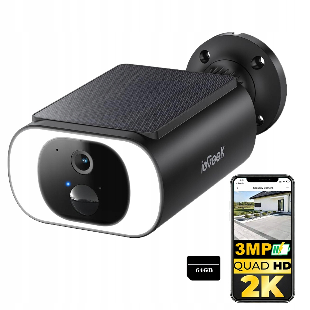 Solární bezpečnostní kamera 2K Venkovní barevné noční vidění s kapacitou 64 Gb