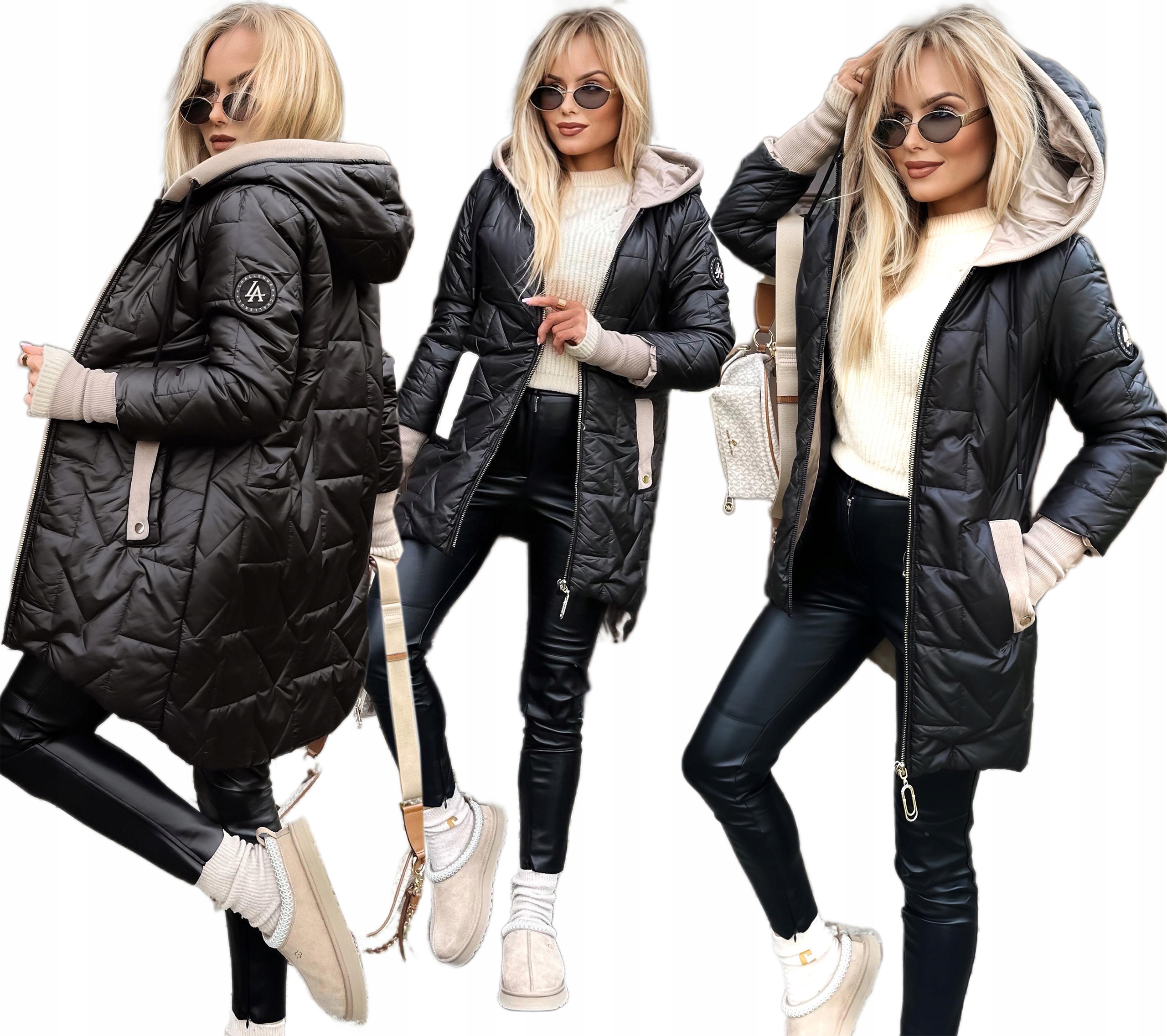 Dámská Přechodová Bunda černá prošívaná s kapucí velké velikosti L Frida