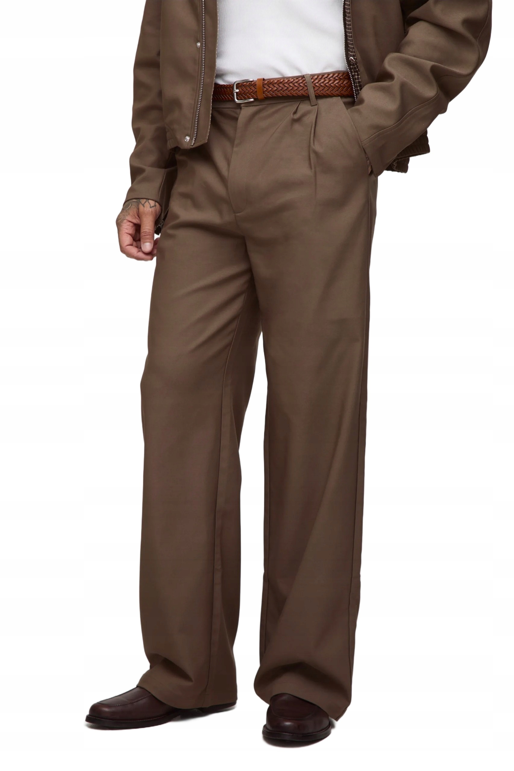 Boohooman Pánské Kalhoty Casual Jednoduché Hnědé S Manžetou 40 Z3A