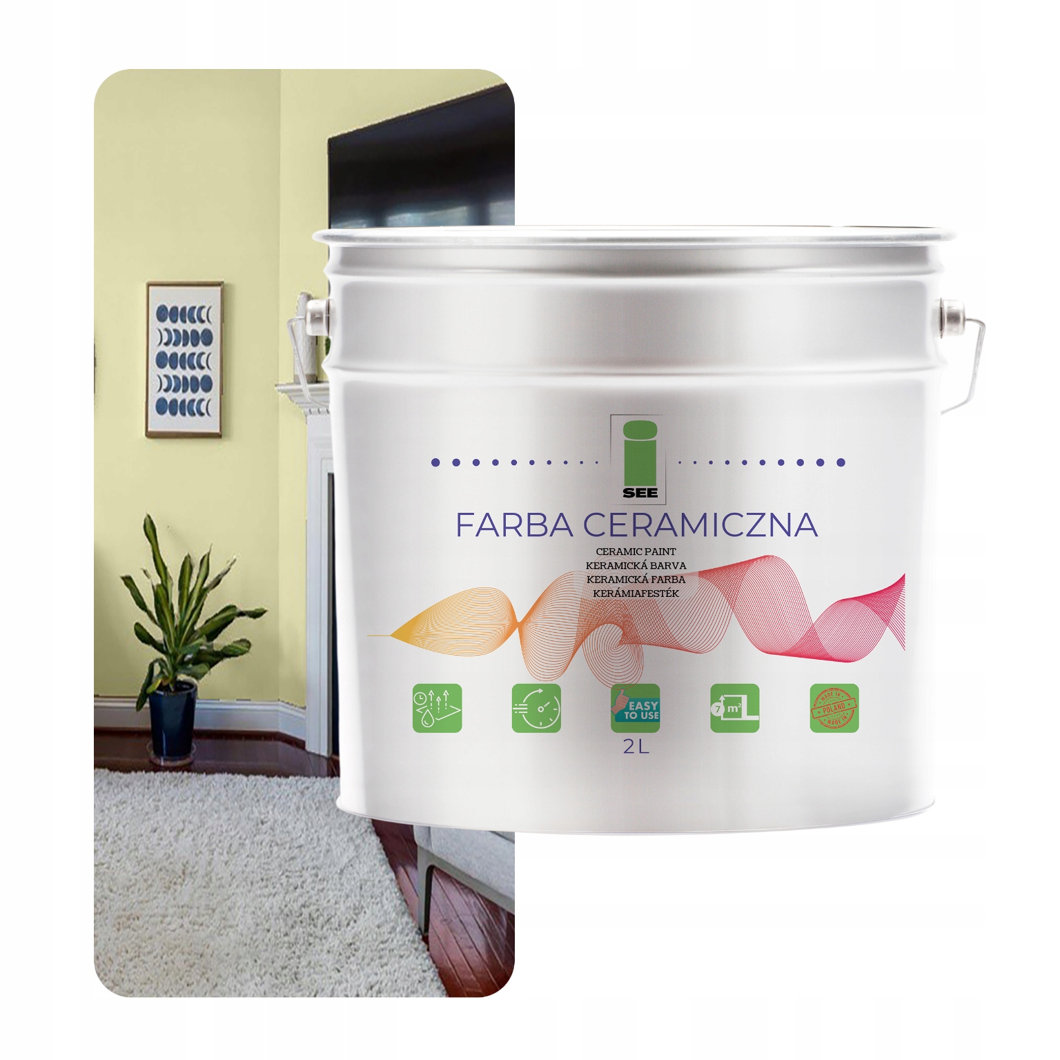 Barva Na Stěny Keramická, Omyvatelná, Nástěnná, Žlutá, Světlá, 2 L, Odolná Vůči Skvrnám
