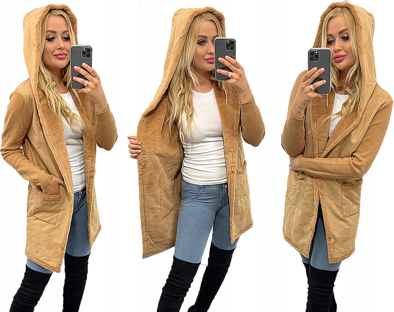 

Zamszowy Długi Płaszcz Na Misiu Ciepła Bluza L/XL