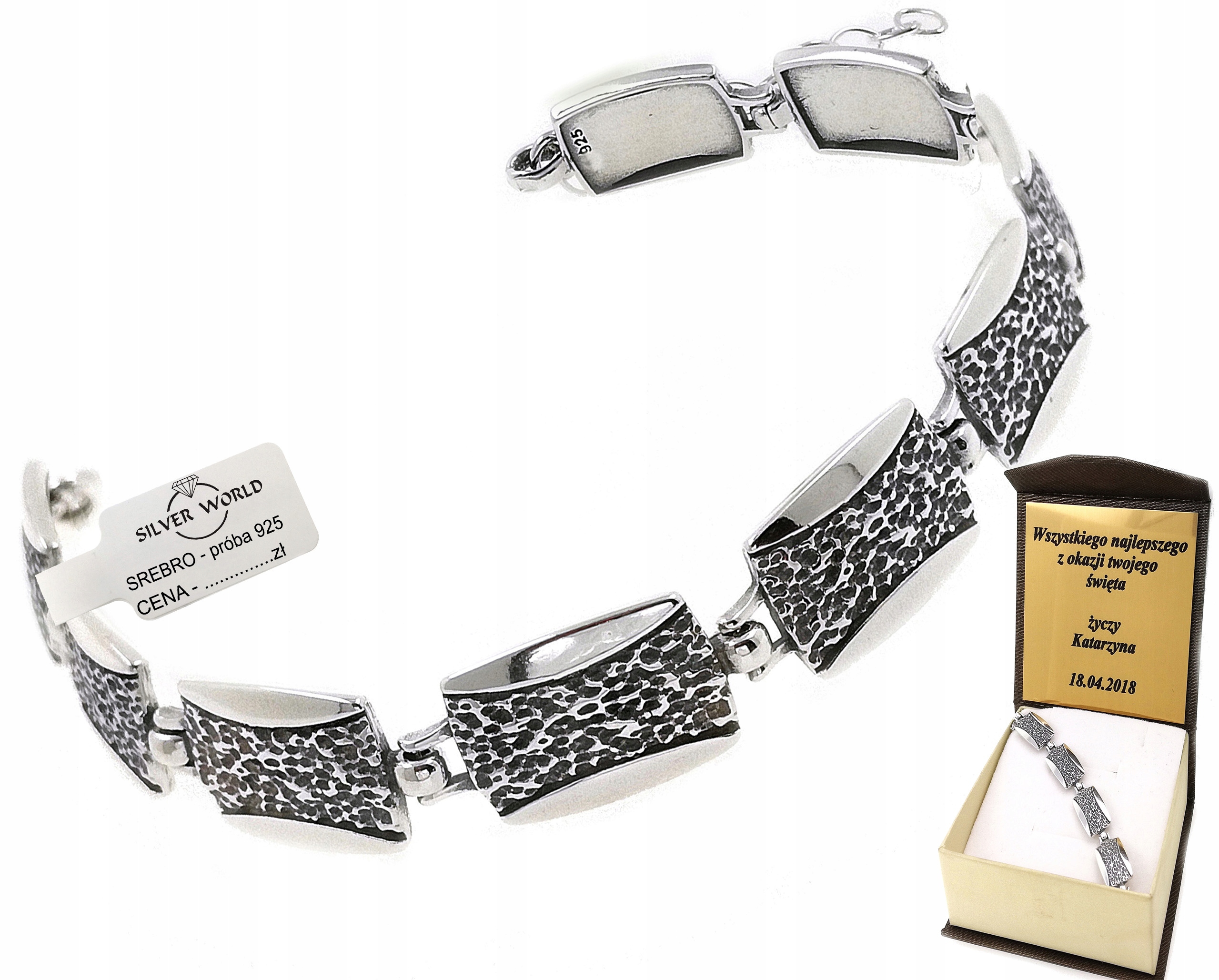 Stříbrný Dámský Náramek 925 Krásný Ažurový Gravírování Bonus Stříbro 925