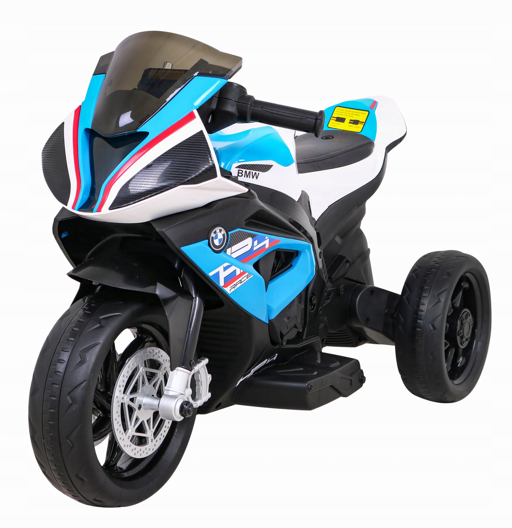 Motor na akumulator dla dzieci Bmw HP4 Niebieski ekoskóra 3 Koła Led audio