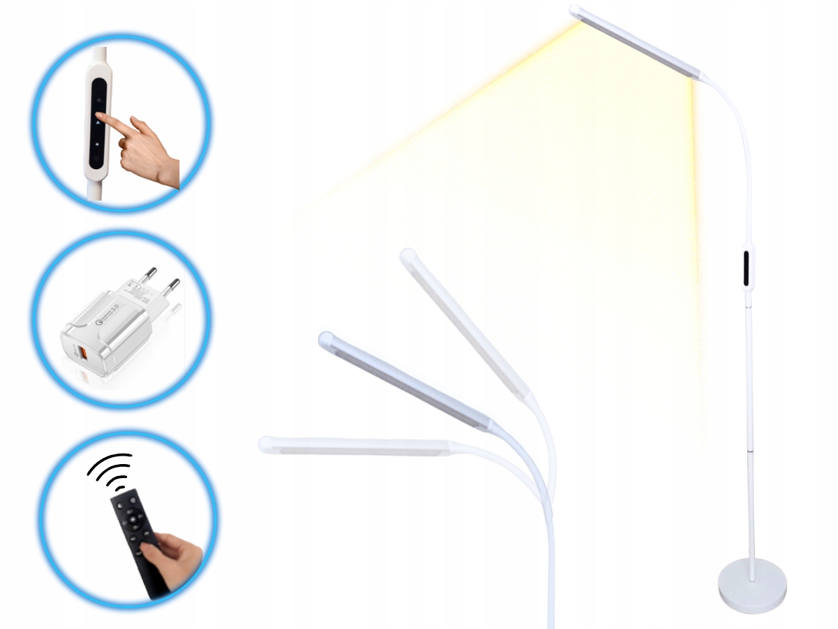 Lampa Led Stojąca Podłogowa Biała Lampka Biurkowa Nocna Usb Pilot Zasilacz
