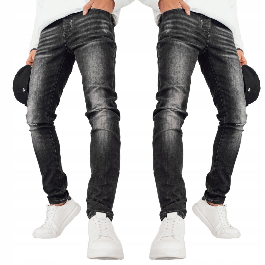 Spodnie Jeansowe Męskie Lekko Zwężane Czarne ux4243 29