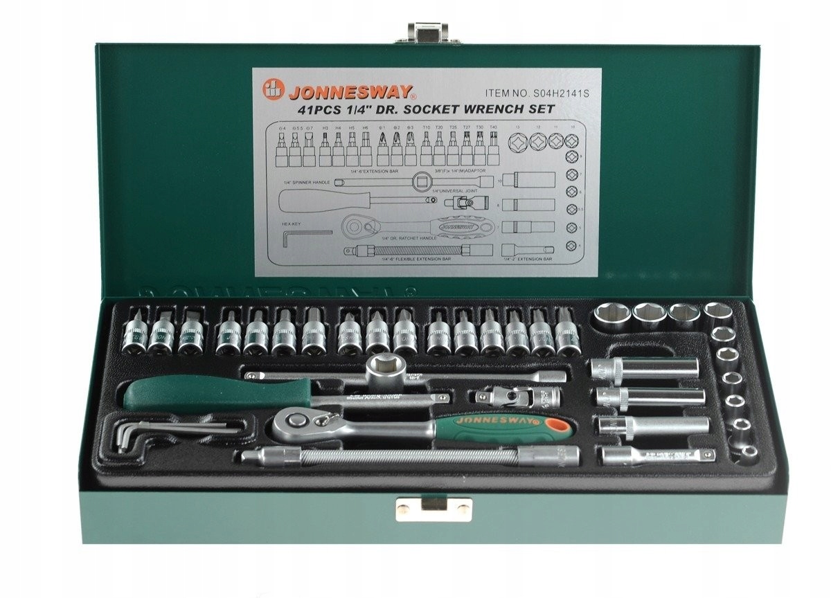 Zestaw nasadek kluczy grzechotka 1/4' Jonnesway 41 cz. Torx Imbus Hex
