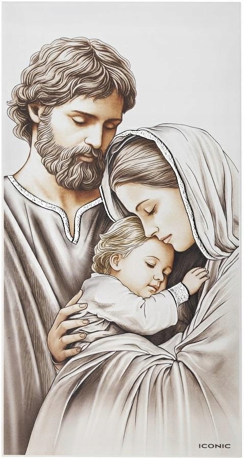 Gravírovaný Obraz Svatá Rodina 22 x 44 cm Malovaný na Dřevě Svatba Výročí