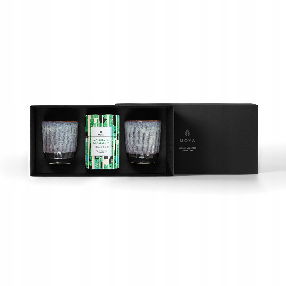 Sada zelený čaj Moya Matcha Iri Genmaicha a 2 hrnků Murasaki
