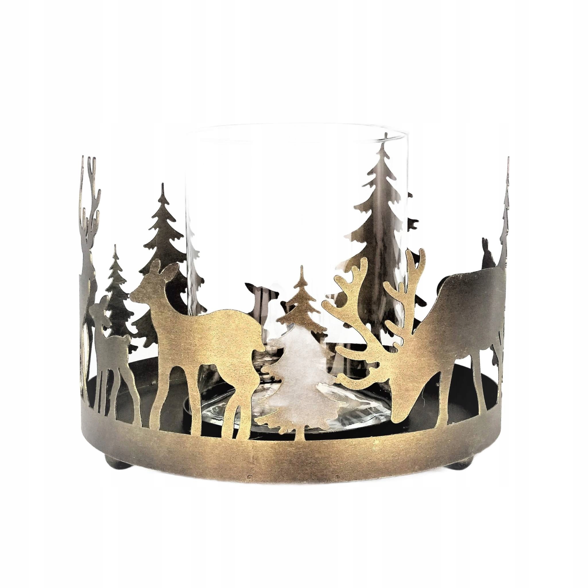 Svícen se skleněnou vložkou Jelonky – malý, efekt zlaté rzi