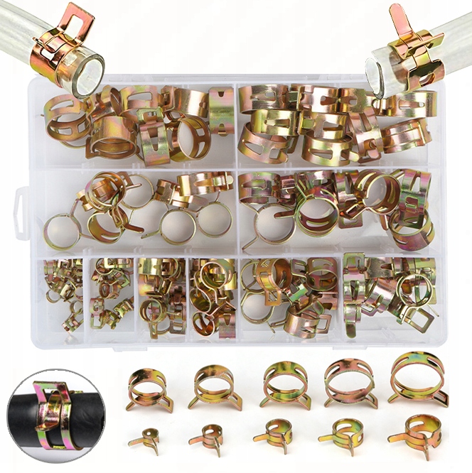 Zestaw sprężynowych opasek do węży paliwowych i silikonowych zacisków do rur próżniowych 100 sztuk