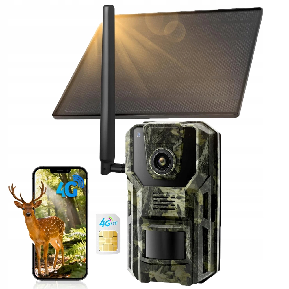 4G/LTE Trailová Kamera Pro Lesní Rybolov S 2K Sim Kartou Solární Kamera Pir