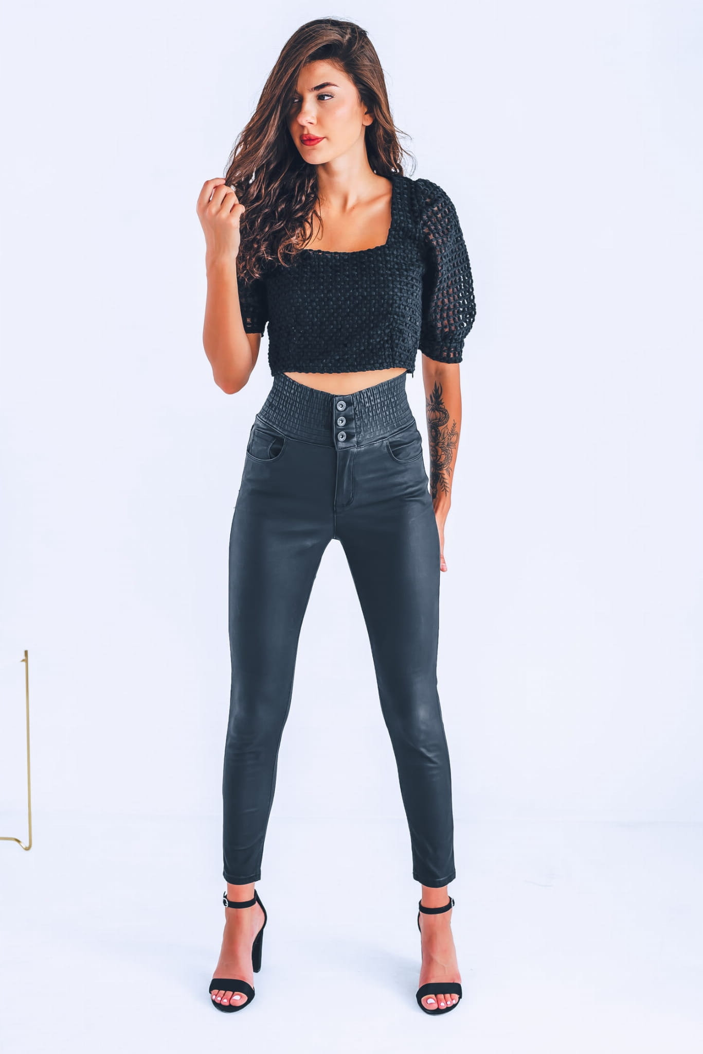 Woskowane spodnie damskie rurki guma w pasie S Model X721 C9268 S 9B