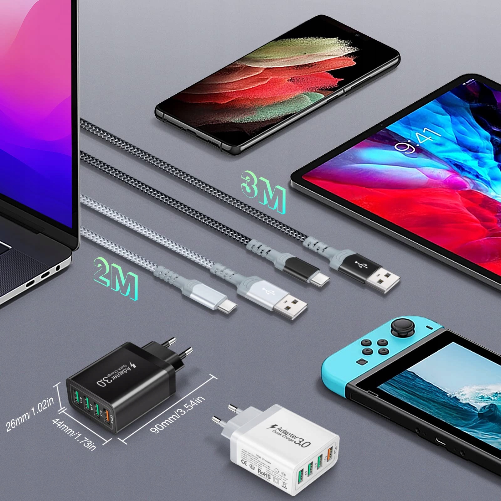 Acezeek: USB Ładowarka 4-Porty 33W QC 3.0 Szybka do iPhone Galaxy — miniatura 7
