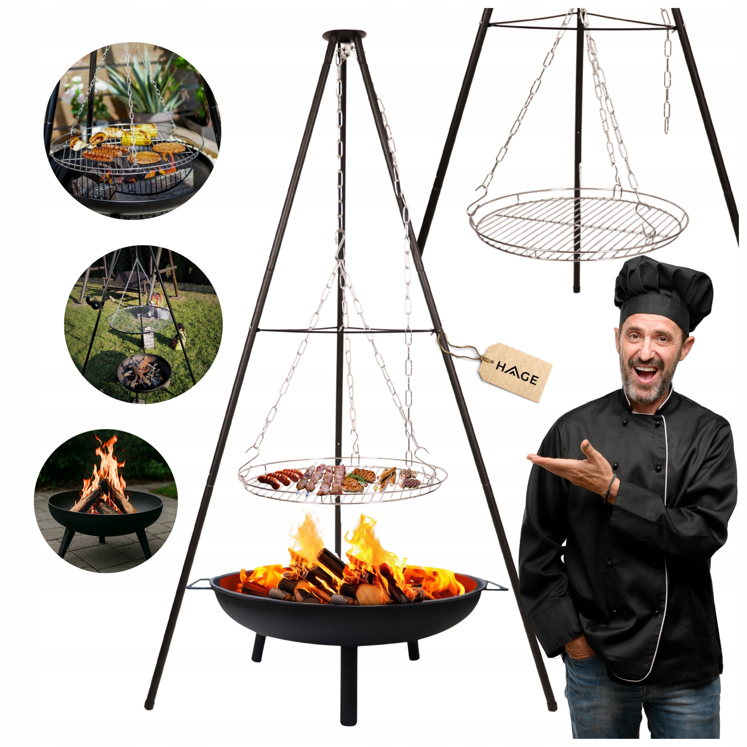 Zestaw Palenisko Ogrodowe Trójnóg Z Rusztem Do Grilla Milano 60 CM