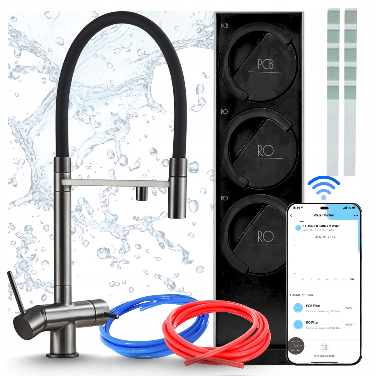 Domáci Beznádržový Vodný Filter Midea 800GPD Smart Wifi A Kuchynská Batéria