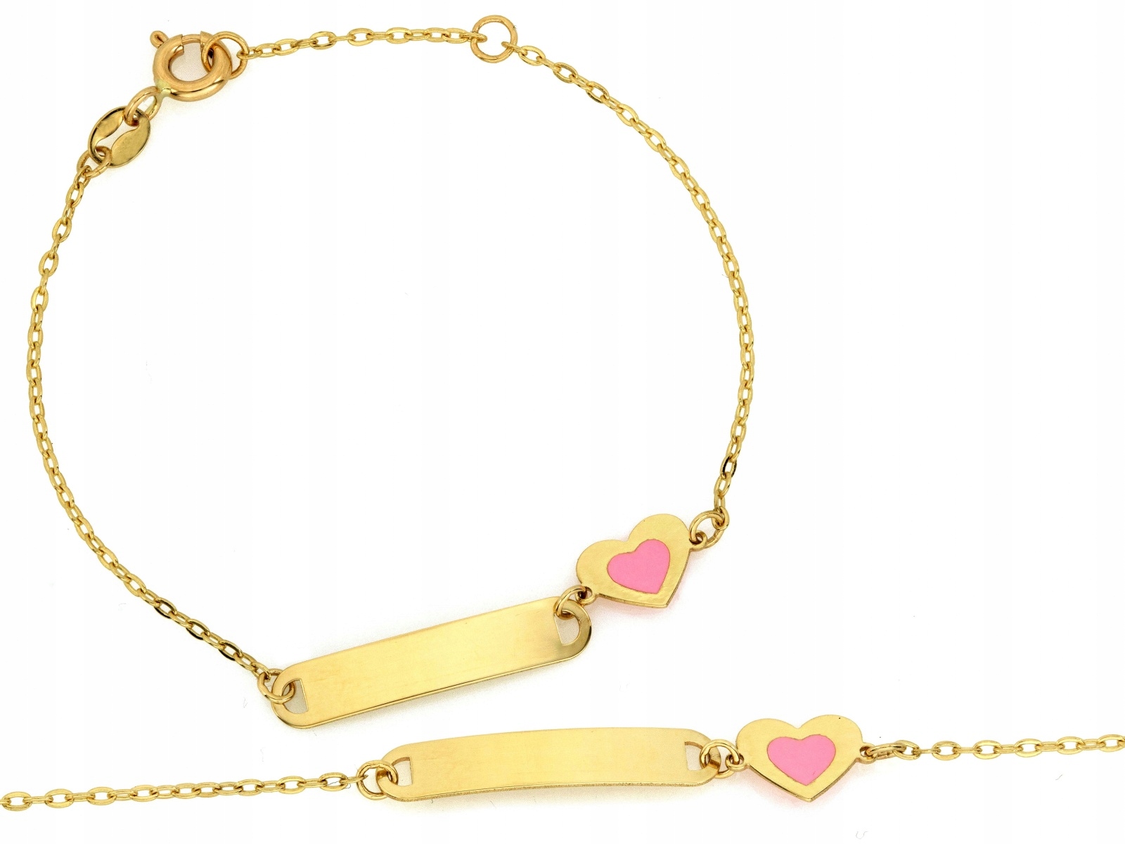 Zlatý náramek 585 pro Dítě 0.95g s růžovým smaltovaným Srdcem r14