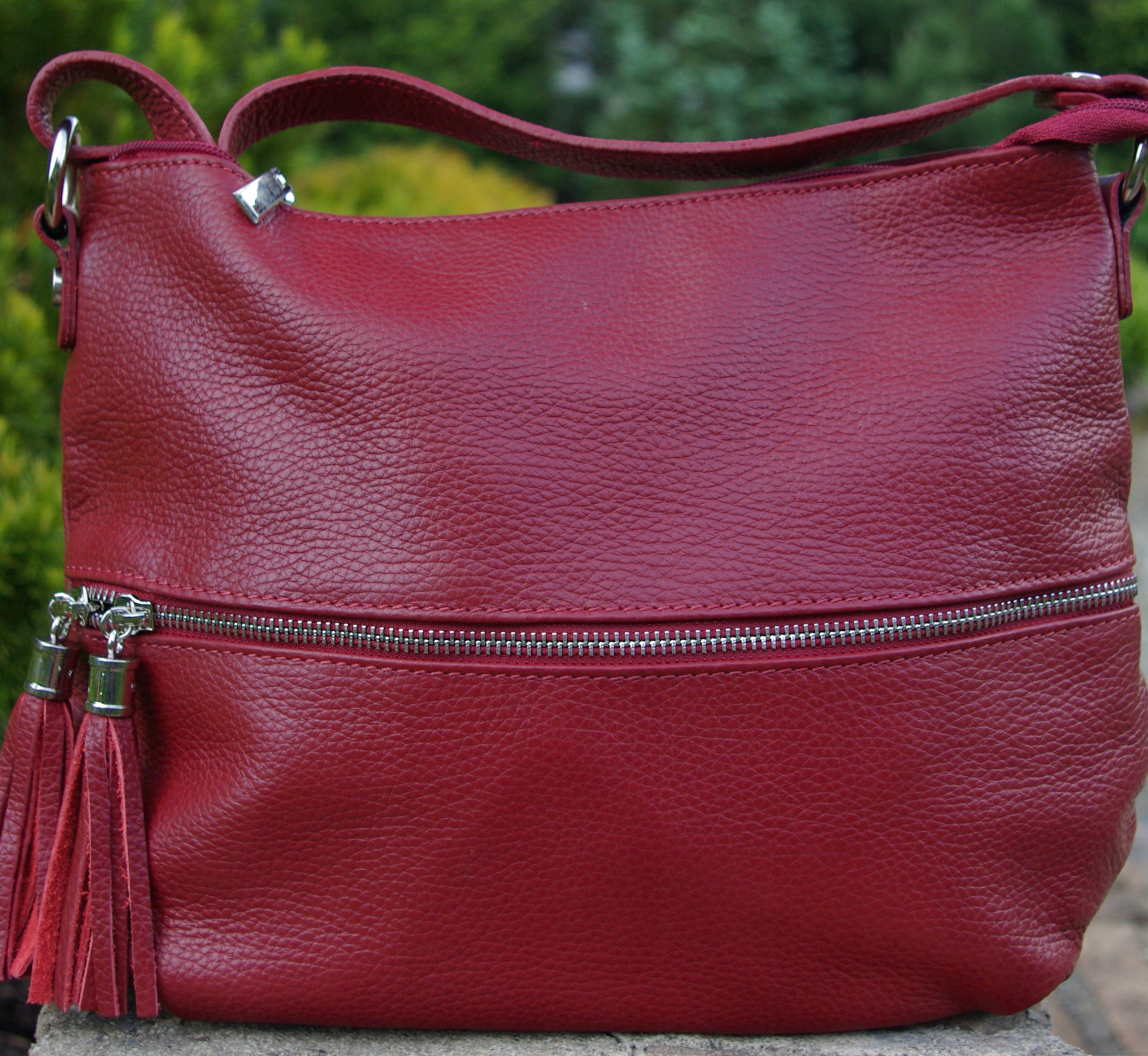 Dámská kožená kabelka italská bordó červená barvy