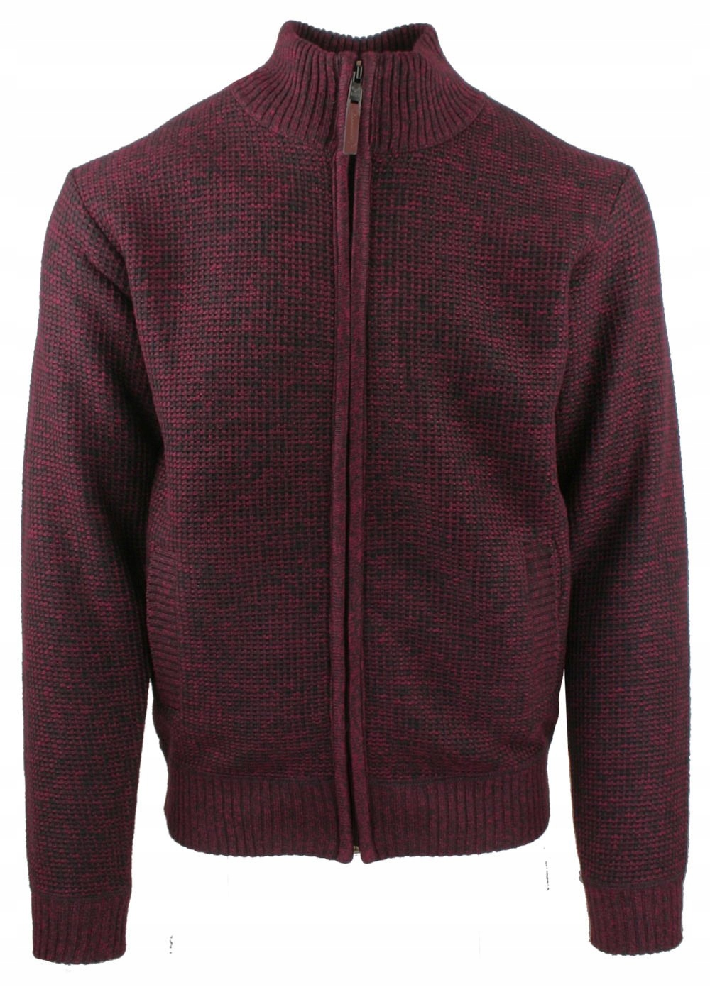 Teplý rozepínací svetr s kapsami Brave Soul Bordová Melanž 3XL