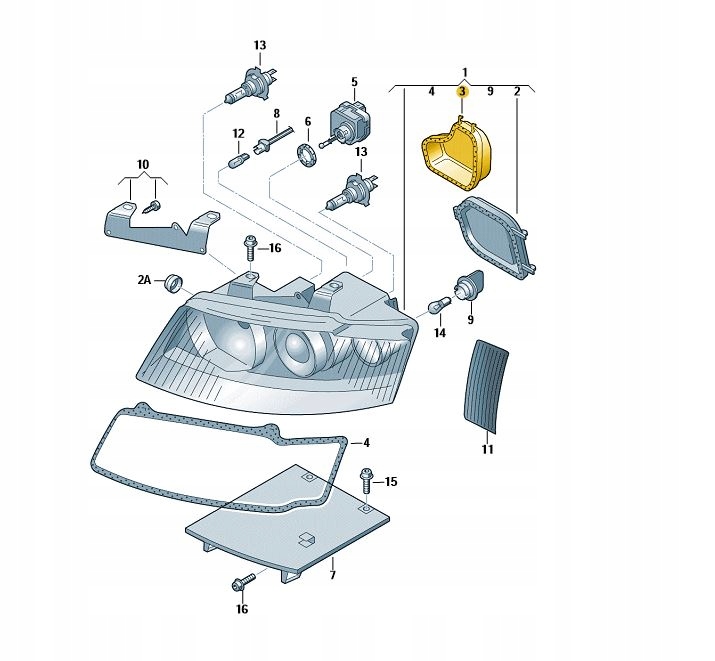 OSŁONA ŚWIATŁA DROGOWEGO AUDI A4 B6 LEWA ASO Producent części Audi OE