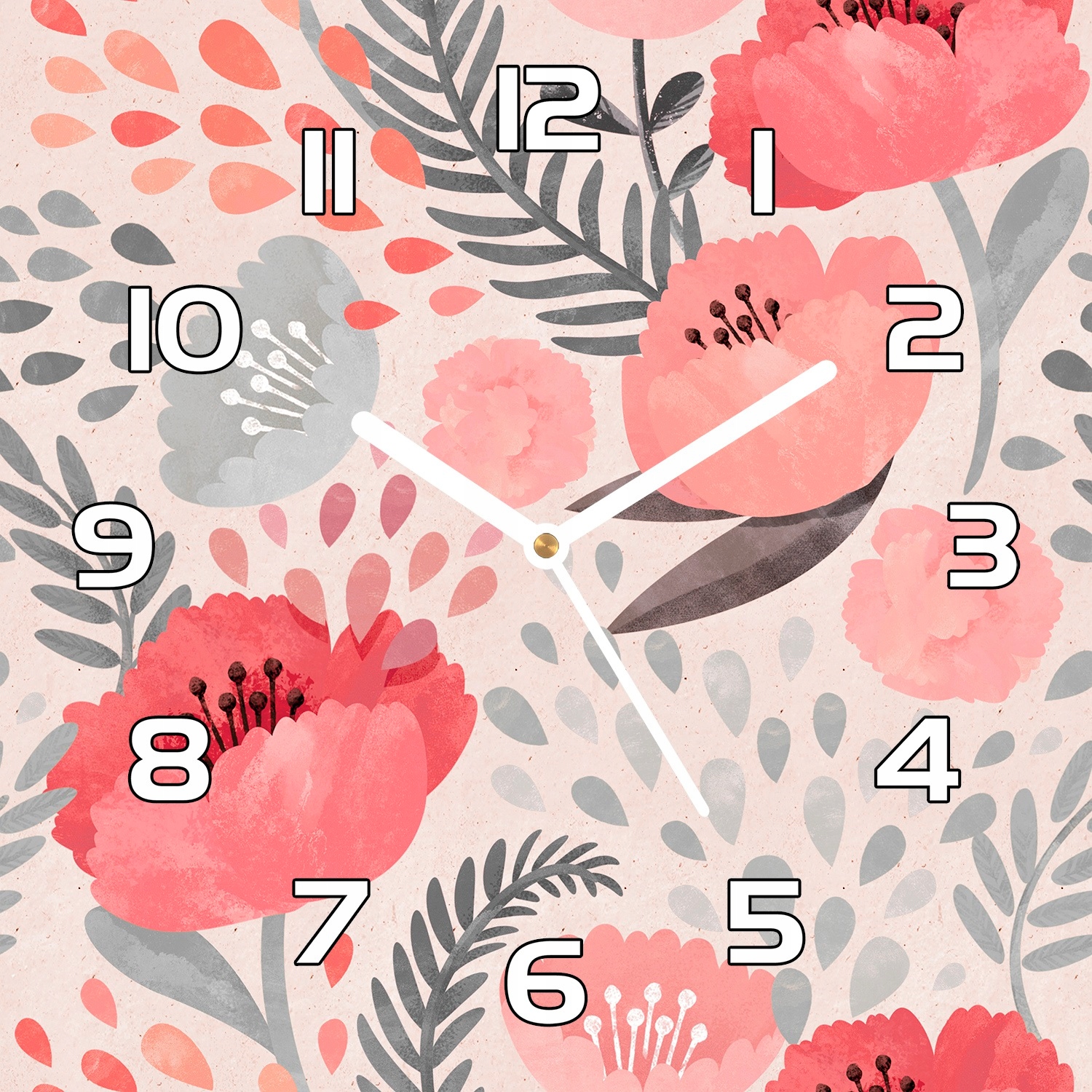 

Cichy zegar szklany na ścianę Malowane maki 30x30