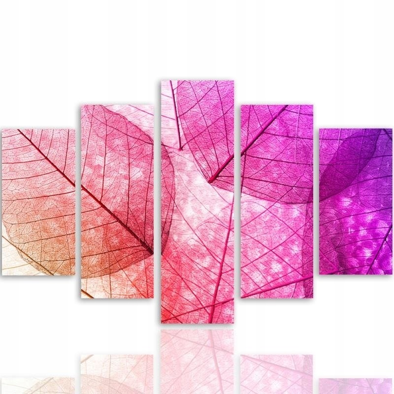 Moderní Obraz 5 dílů Canvas Listy Růžové 250x120