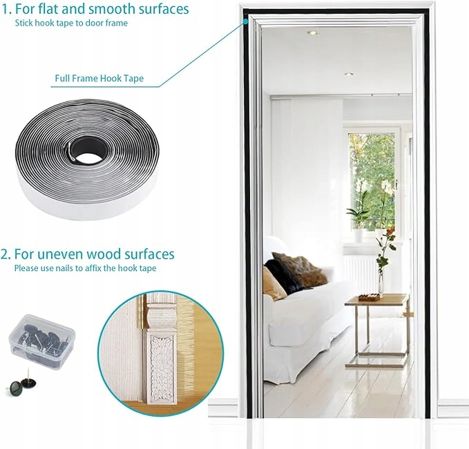 Moskitiera do drzwi 80 cm x 200 APALUS MAGNETYCZNA CZARNA ZASŁONA DO DRZWI Wysokość 200 cm